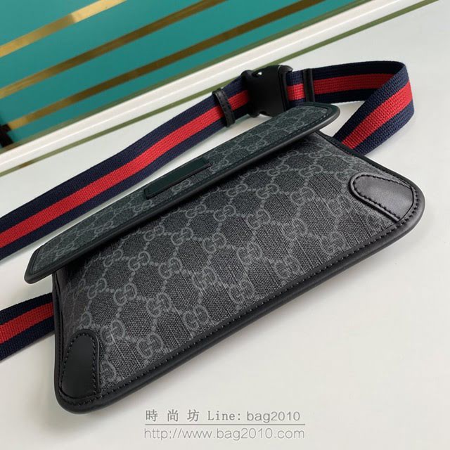 Gucci古馳包包 G家新款腰包 598113 古奇黑色GG印花男士腰包胸包 gdj1460